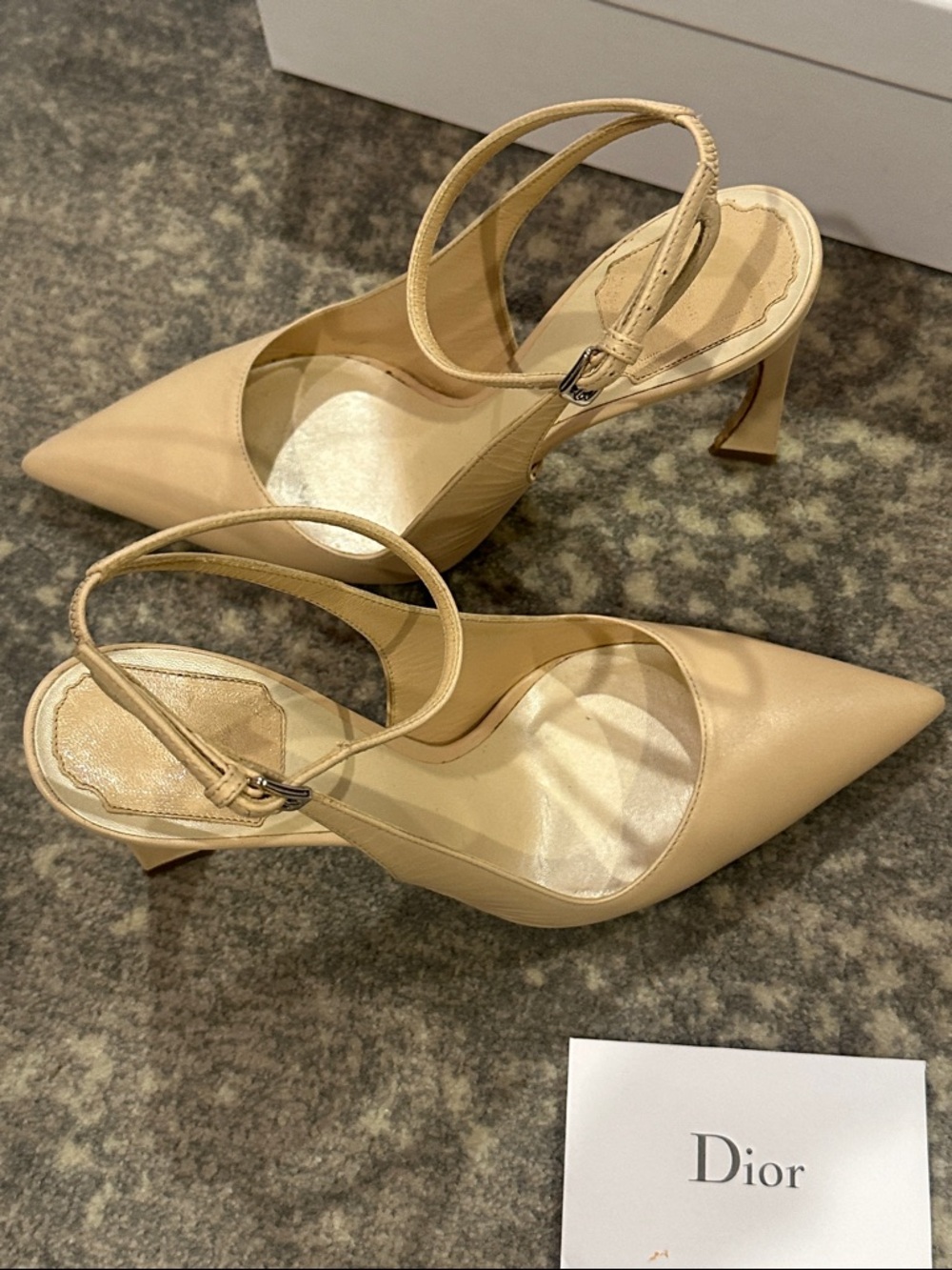 Dior Beige Pointed-Toe Ankle-Strap Pumps SIZE 37 - Picture 9 of 16